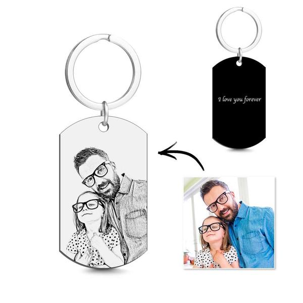 Photo Engraved Tag Key Chain With Engraving Black