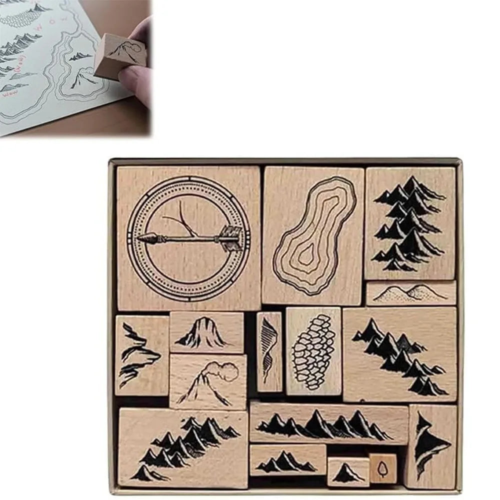 Handmade Map Making Stamp Kit (16 Pcs)