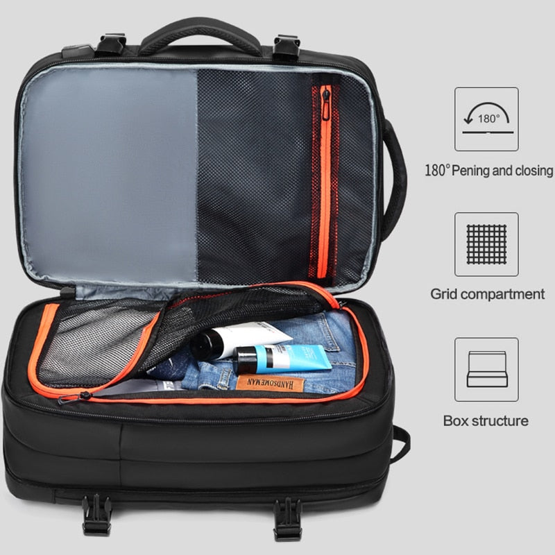 Men's PVC Waterproof USB Charging Male Laptop Casual Travel Bag