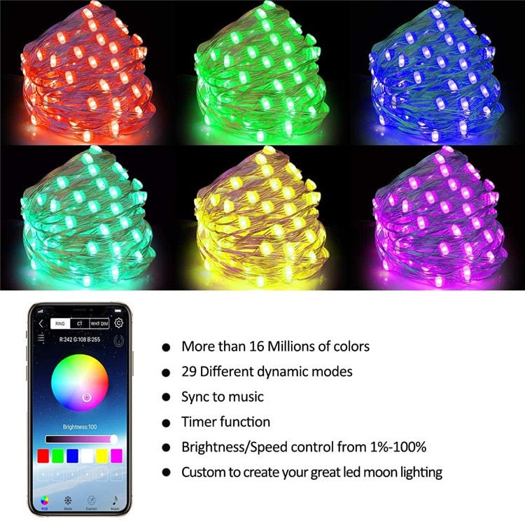 Christmas Tree Led String Lights with Smart Bluetooth App Remote Control Christmas Home Decor Fairy Lights Garland