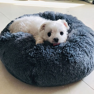 Fluffy Calming Donut Dog Bed for Cats & Dogs, Washable Plush Large Dog Sofa for Pets