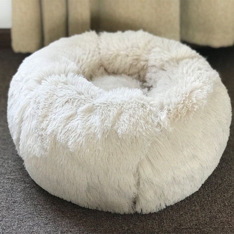 Fluffy Calming Donut Dog Bed for Cats & Dogs, Washable Plush Large Dog Sofa for Pets