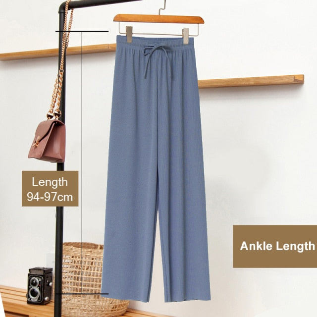 Ice Silk Wide Leg Pants Women